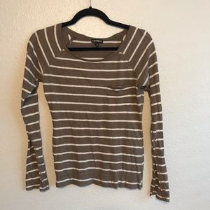 Express Long Sleeve Brown & Cream Top